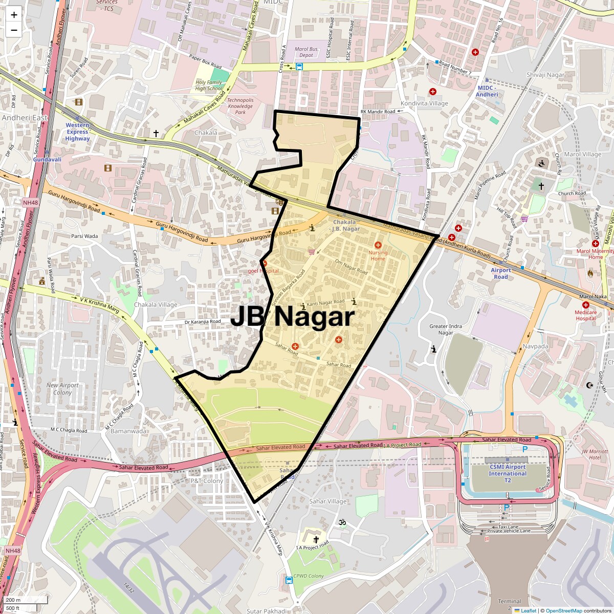 Location Map of JB Nagar, Mumbai