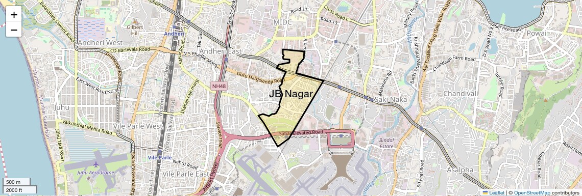Location Map of JB Nagar, Mumbai