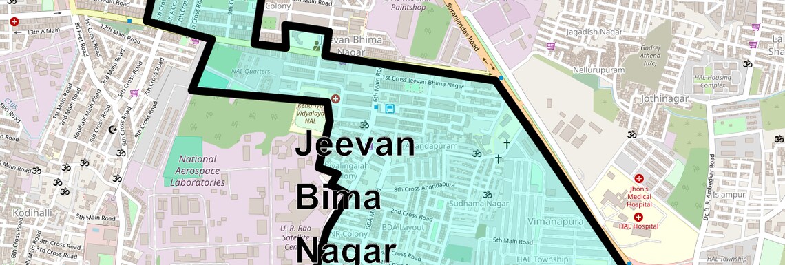 Location Map of Jeevan Bima Nagar, Bangalore