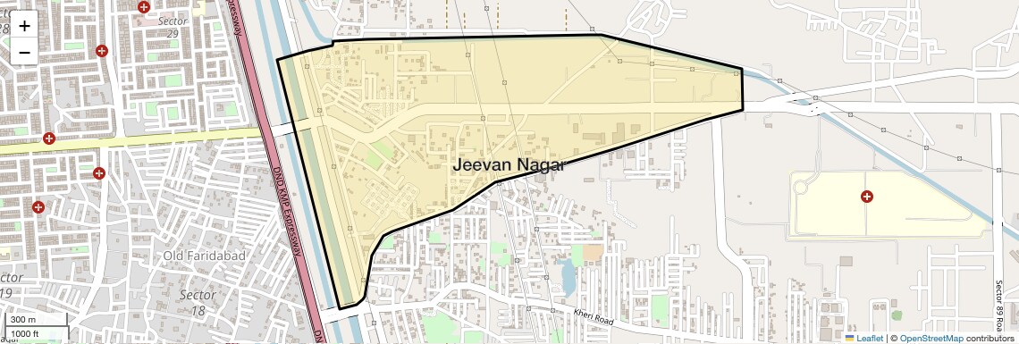 Location Map of Jeevan Nagar, Faridabad