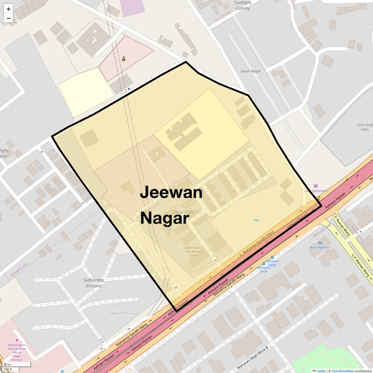 Location Map of Jeewan Nagar, Delhi