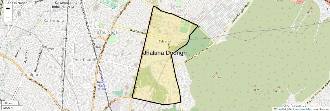 Location Map of Jhalana Doongri, Jaipur