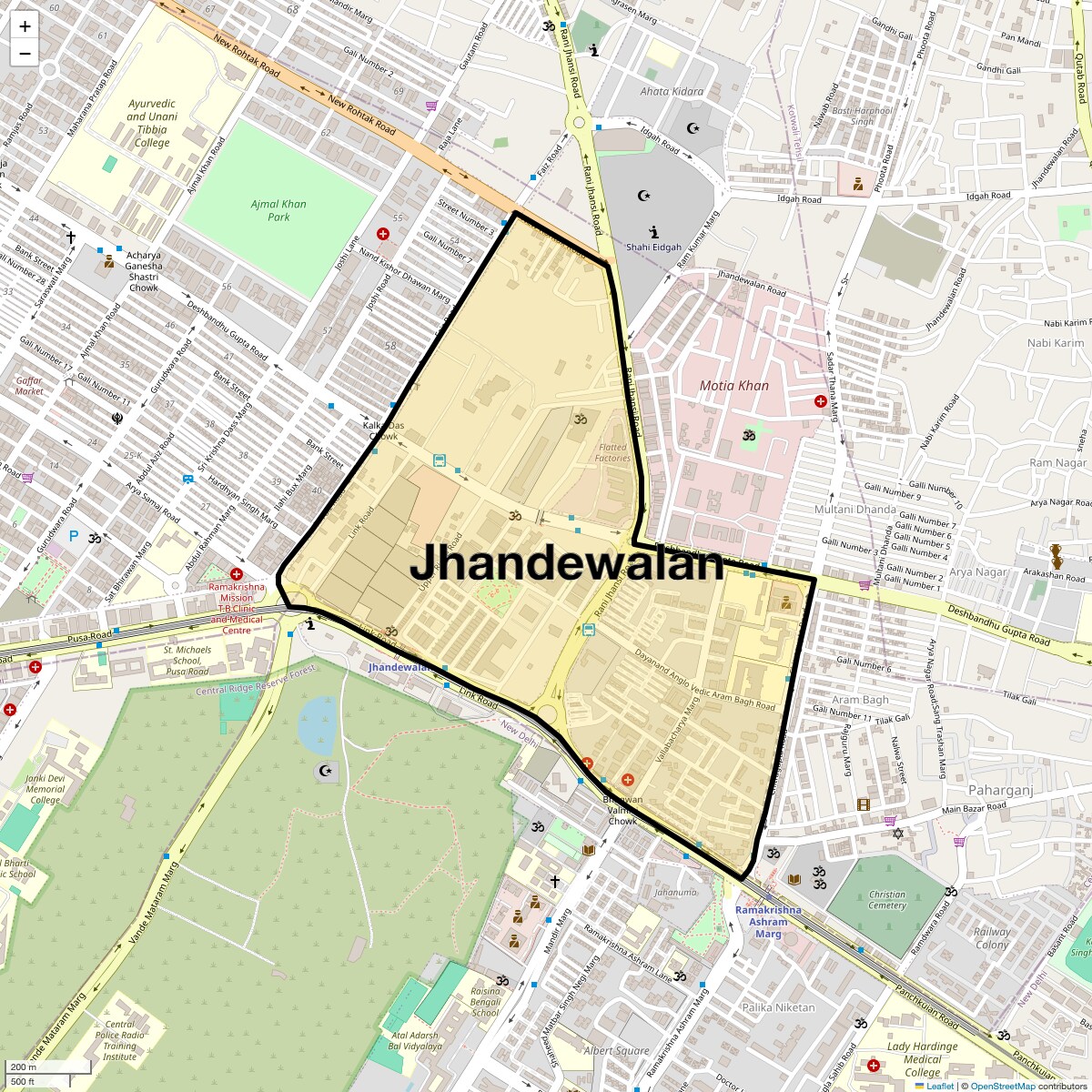 Location Map of Jhandewalan, Delhi