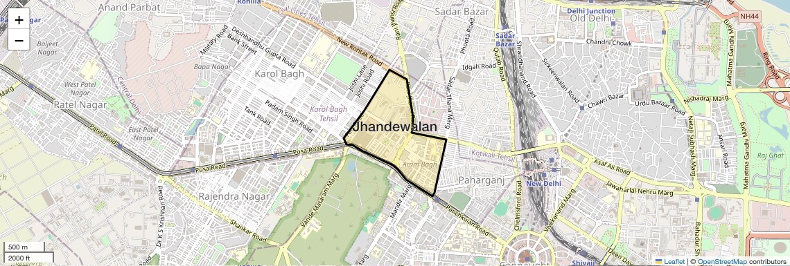Location Map of Jhandewalan, Delhi