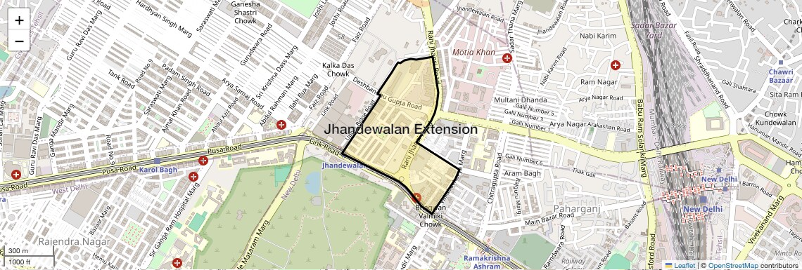 Location Map of Jhandewalan Extension, Delhi