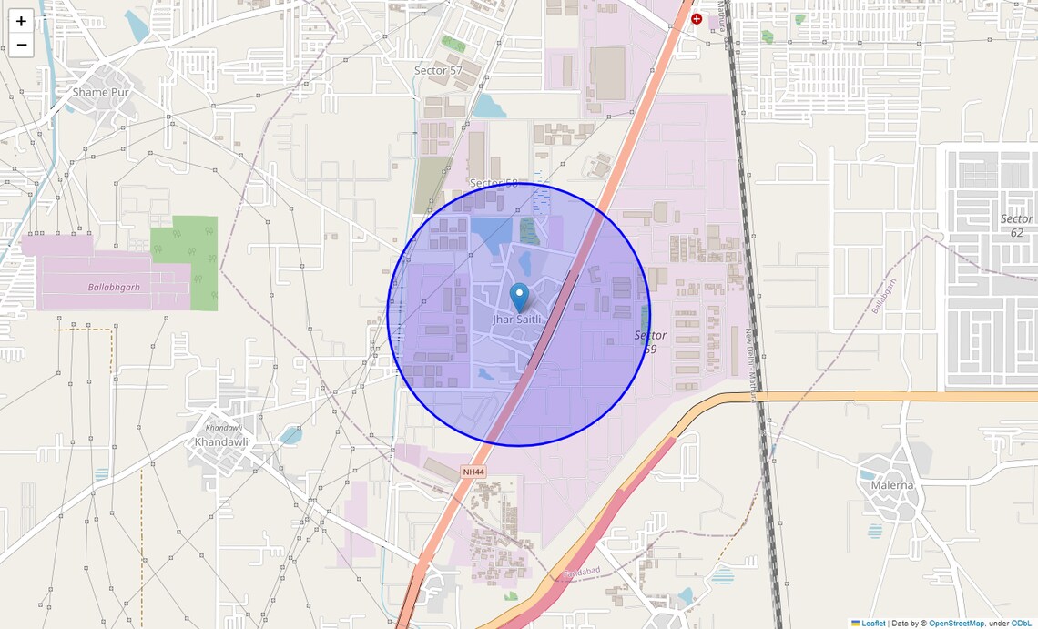 Location Map of Jhar Sentli, Faridabad