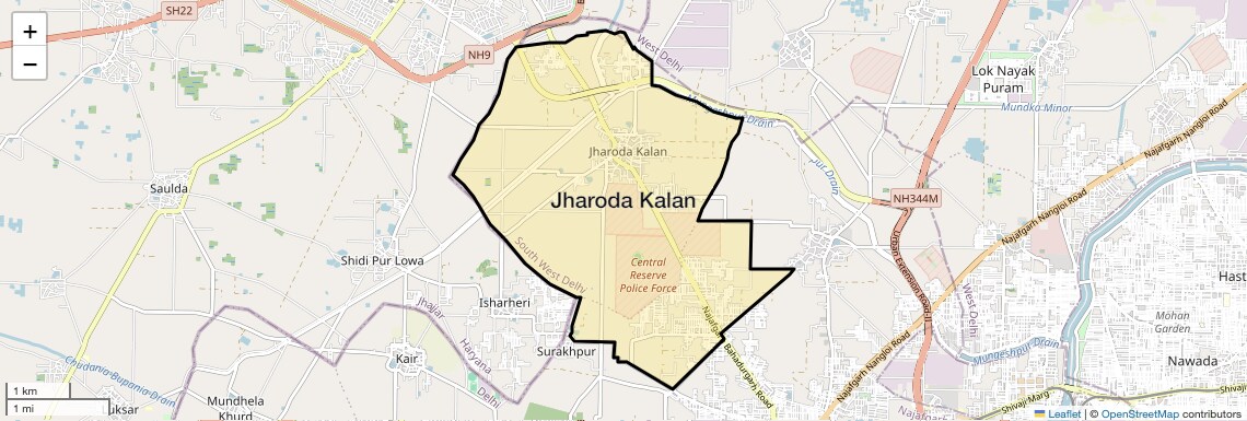 Location Map of Jharoda Kalan, Delhi