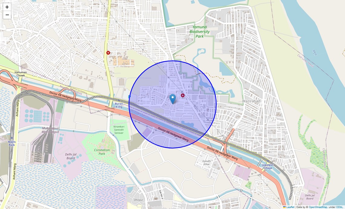 Location Map of Jharoda Majra Burari, Delhi