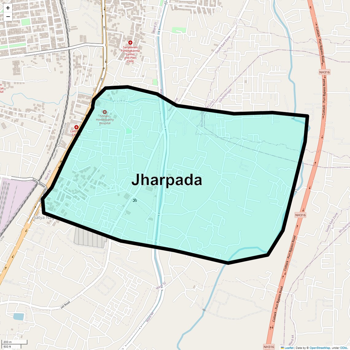 Location Map of Jharpada, Bhubaneswar
