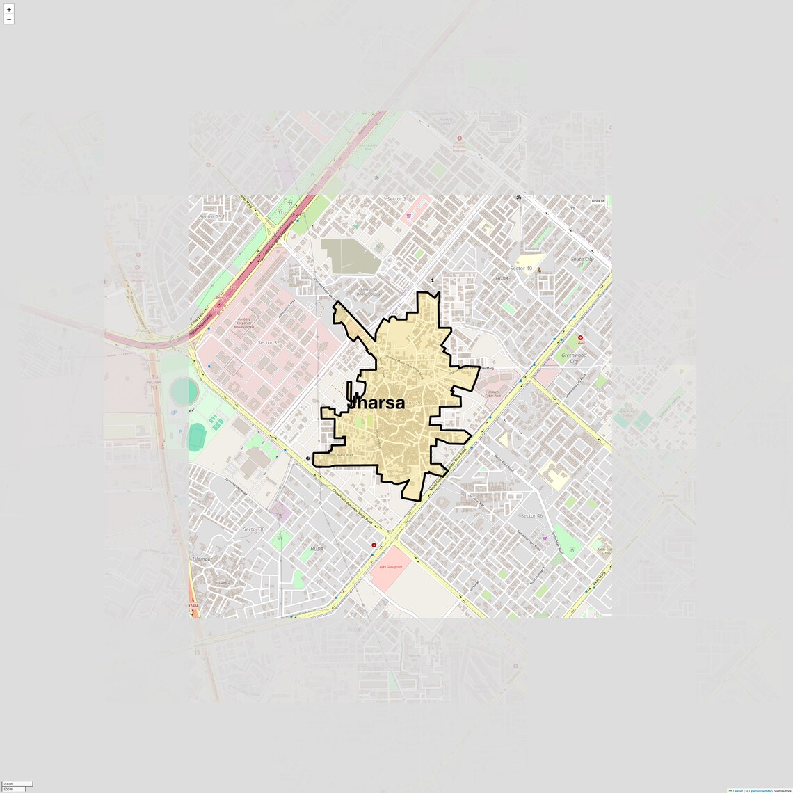 Location Map of Jharsa, Gurgaon