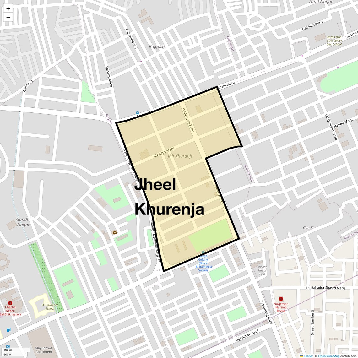 Location Map of Jheel Khurenja, Delhi
