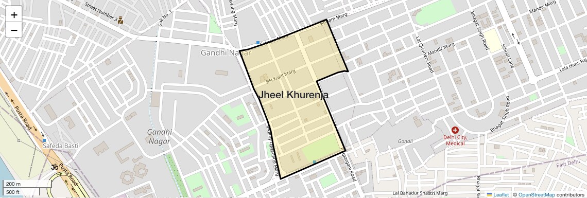 Location Map of Jheel Khurenja, Delhi