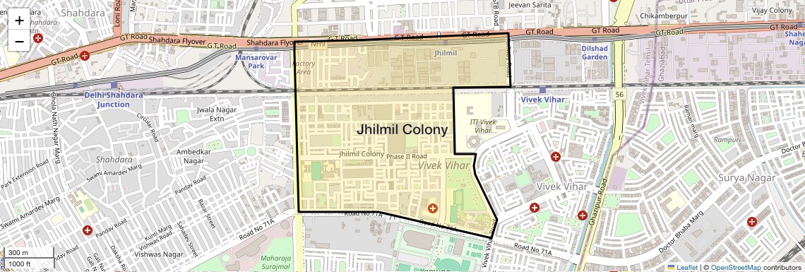 Location Map of Jhilmil Colony, Delhi