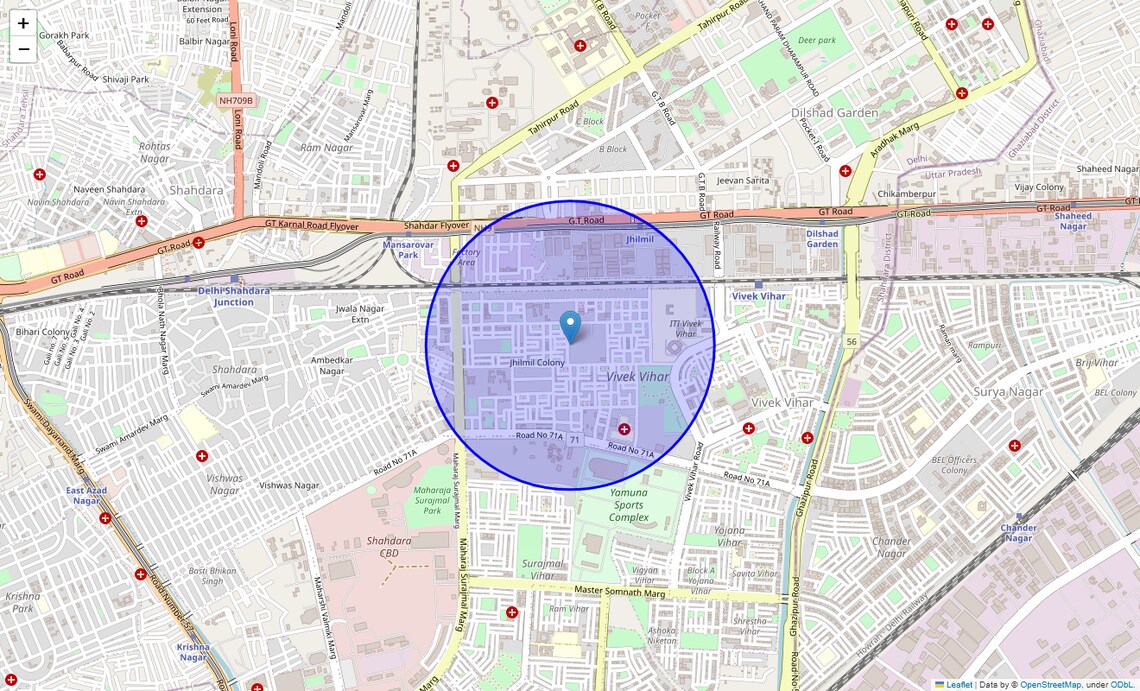 Location Map of Jhilmil, Delhi