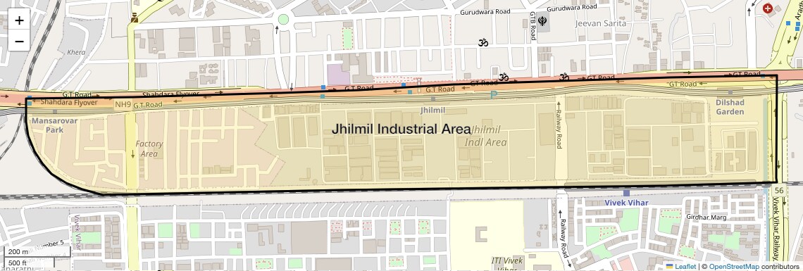 Location Map of Jhilmil Industrial Area, Delhi