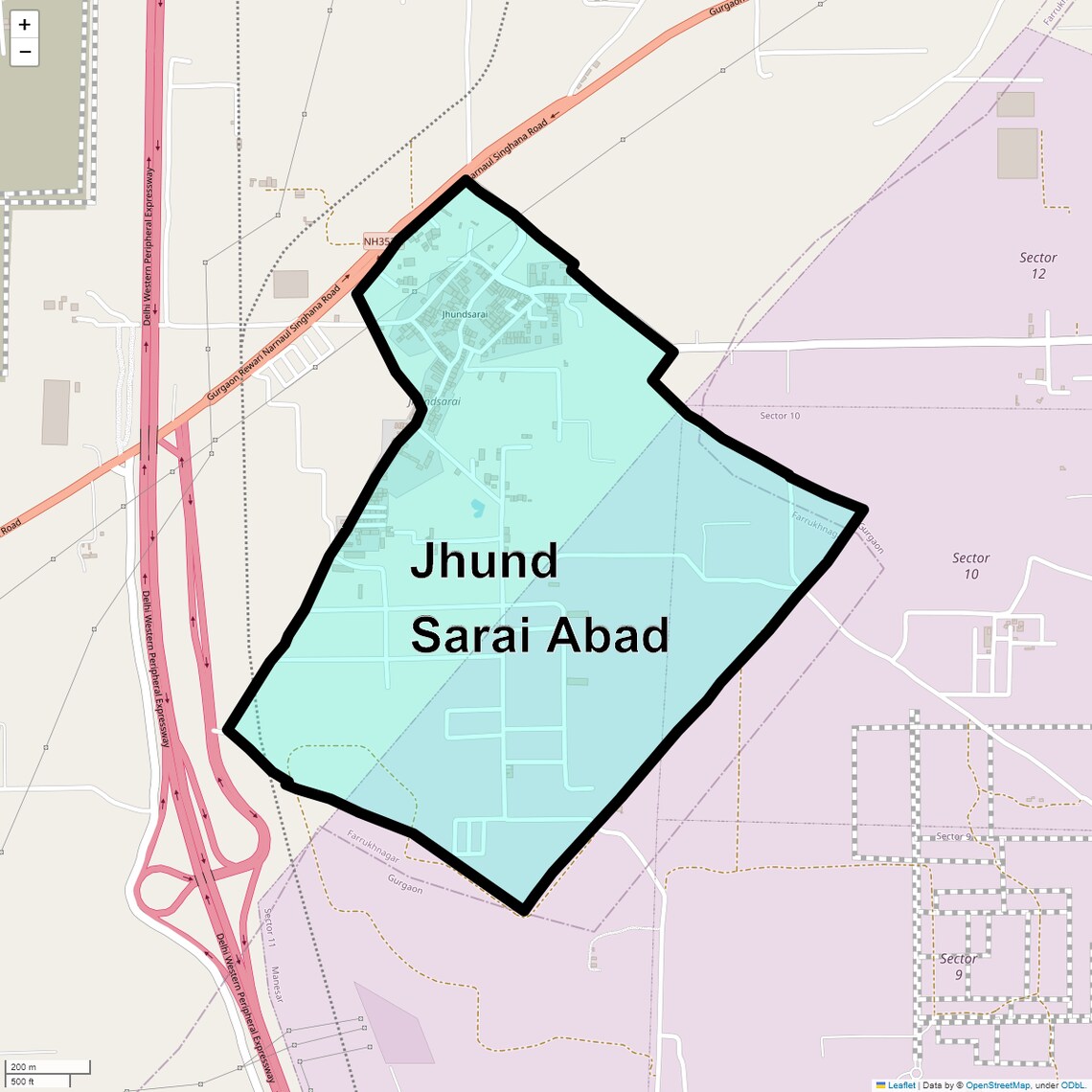 Location Map of Jhund Sarai Abad, Gurgaon