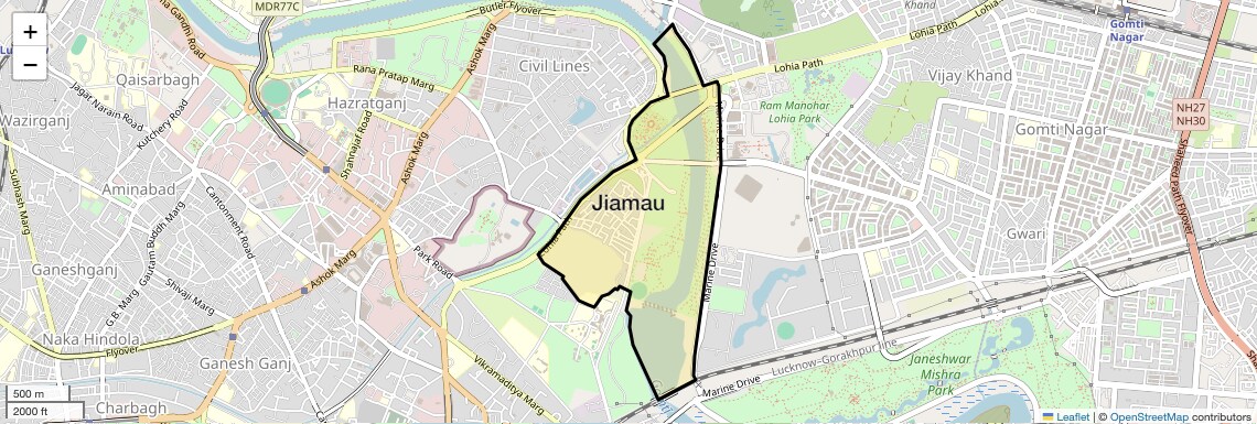 Location Map of Jiamau, Lucknow