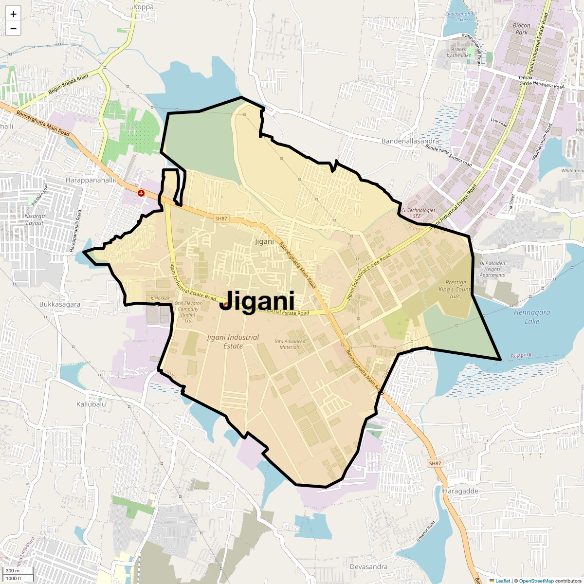 Location Map of Jigani, Bangalore