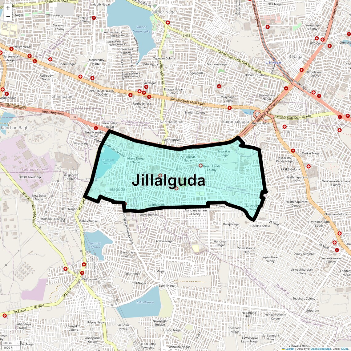 Location Map of Jillalguda, Hyderabad