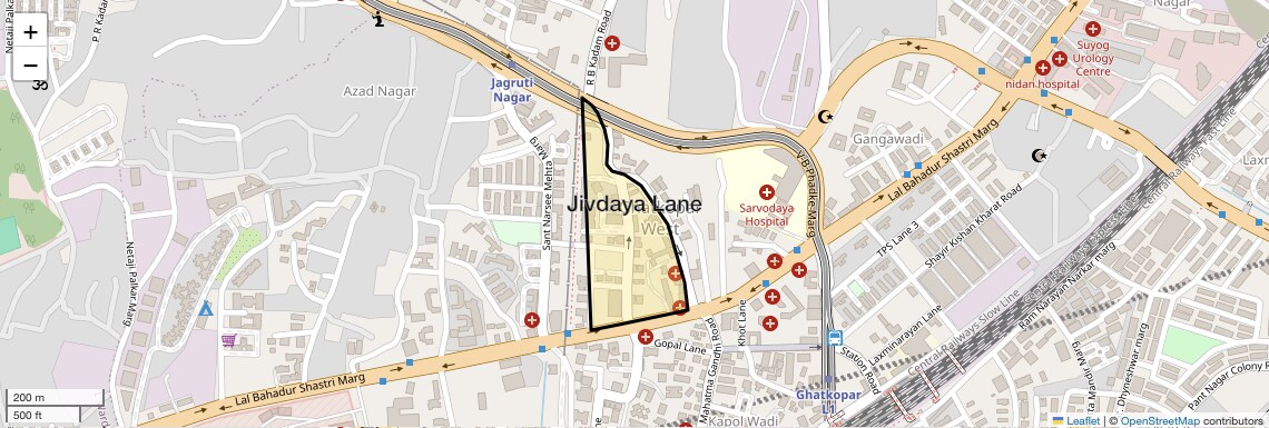 Location Map of Jivdaya Lane, Mumbai