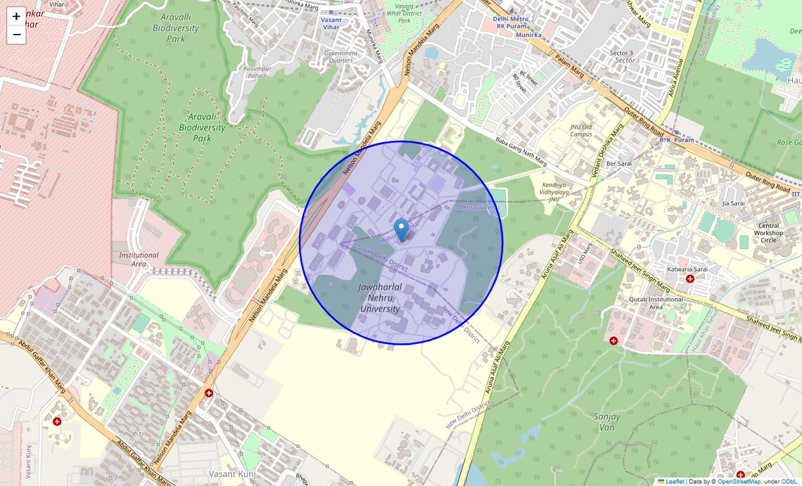 Location Map of Jnu Campus Area, Delhi