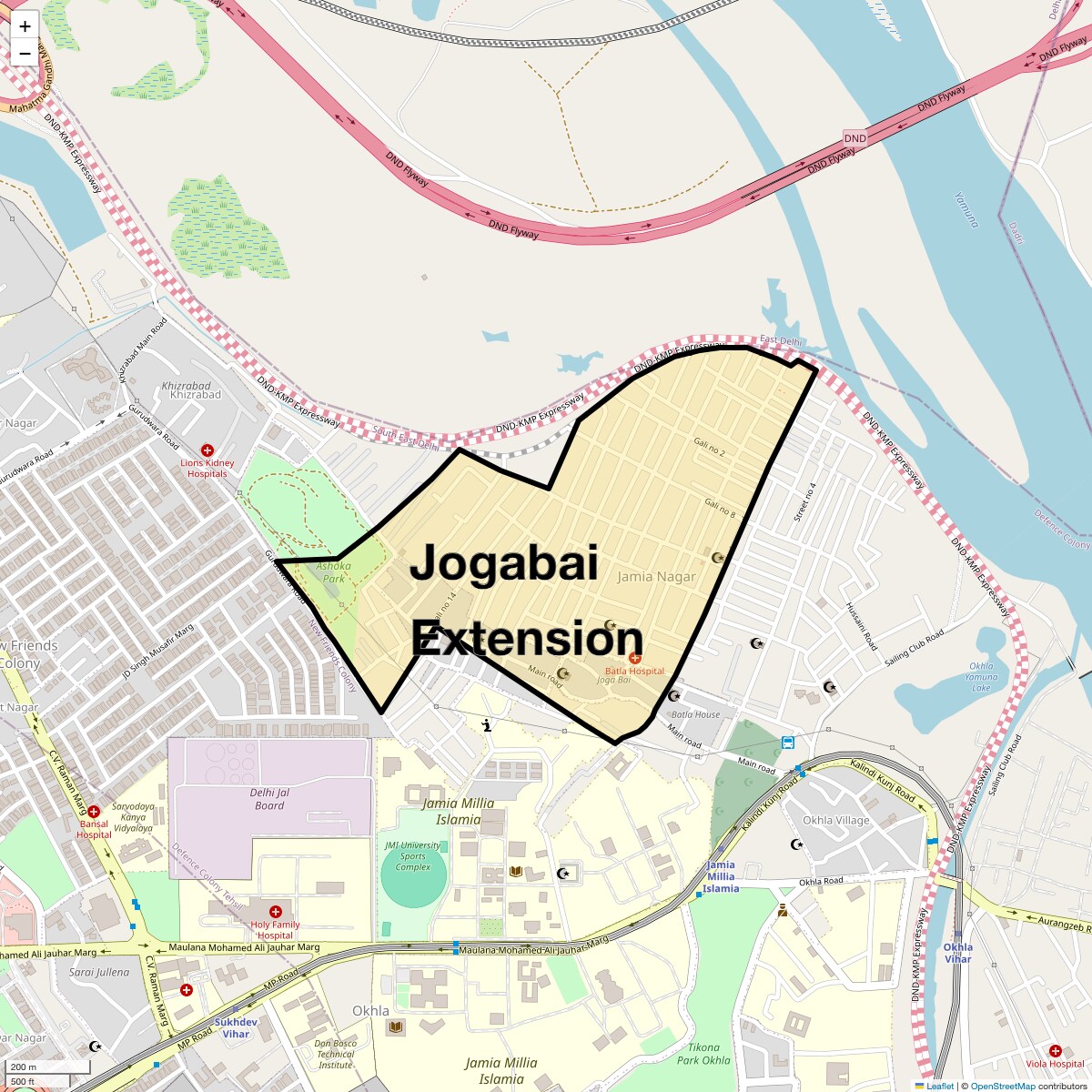 Location Map of Jogabai Extension, Delhi
