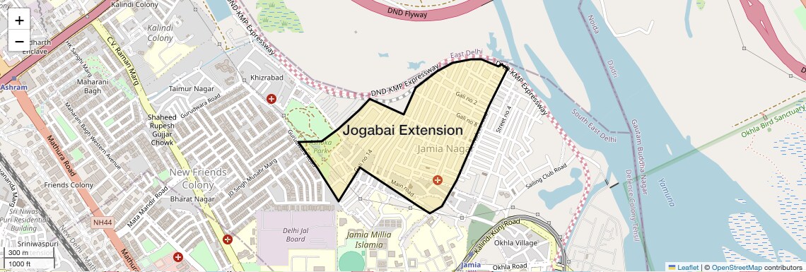Location Map of Jogabai Extension, Delhi