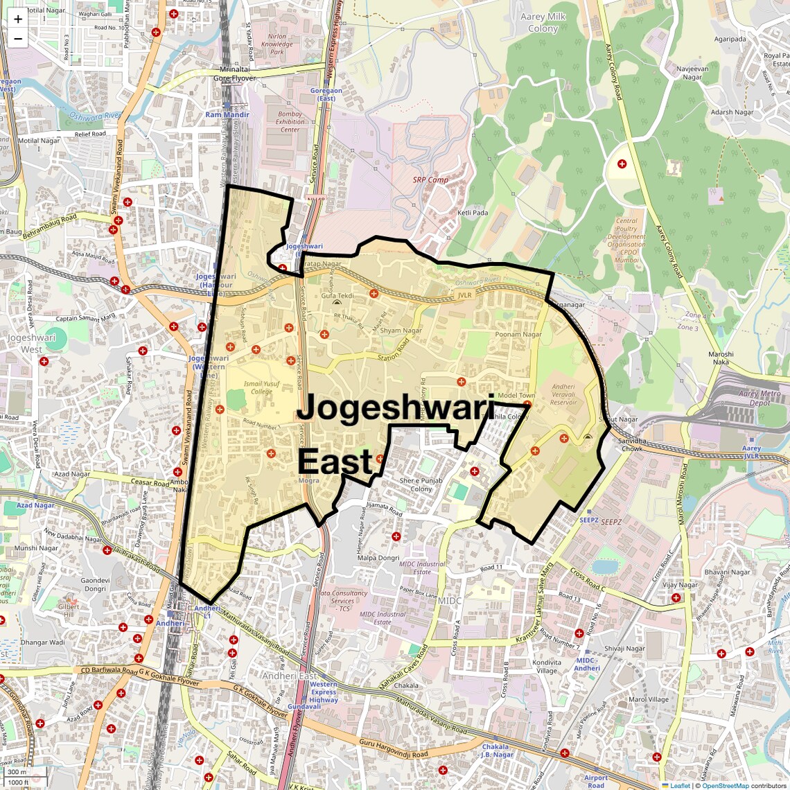 Location Map of Jogeshwari East, Mumbai