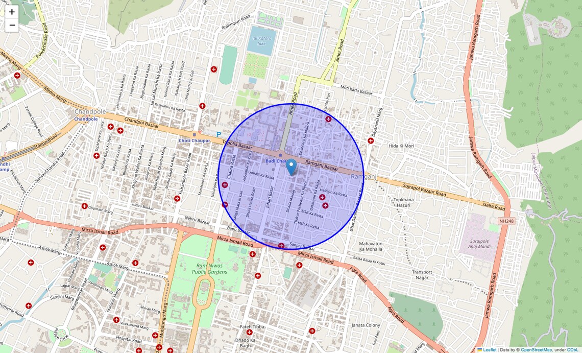 Location Map of Johari Bazaar, Jaipur