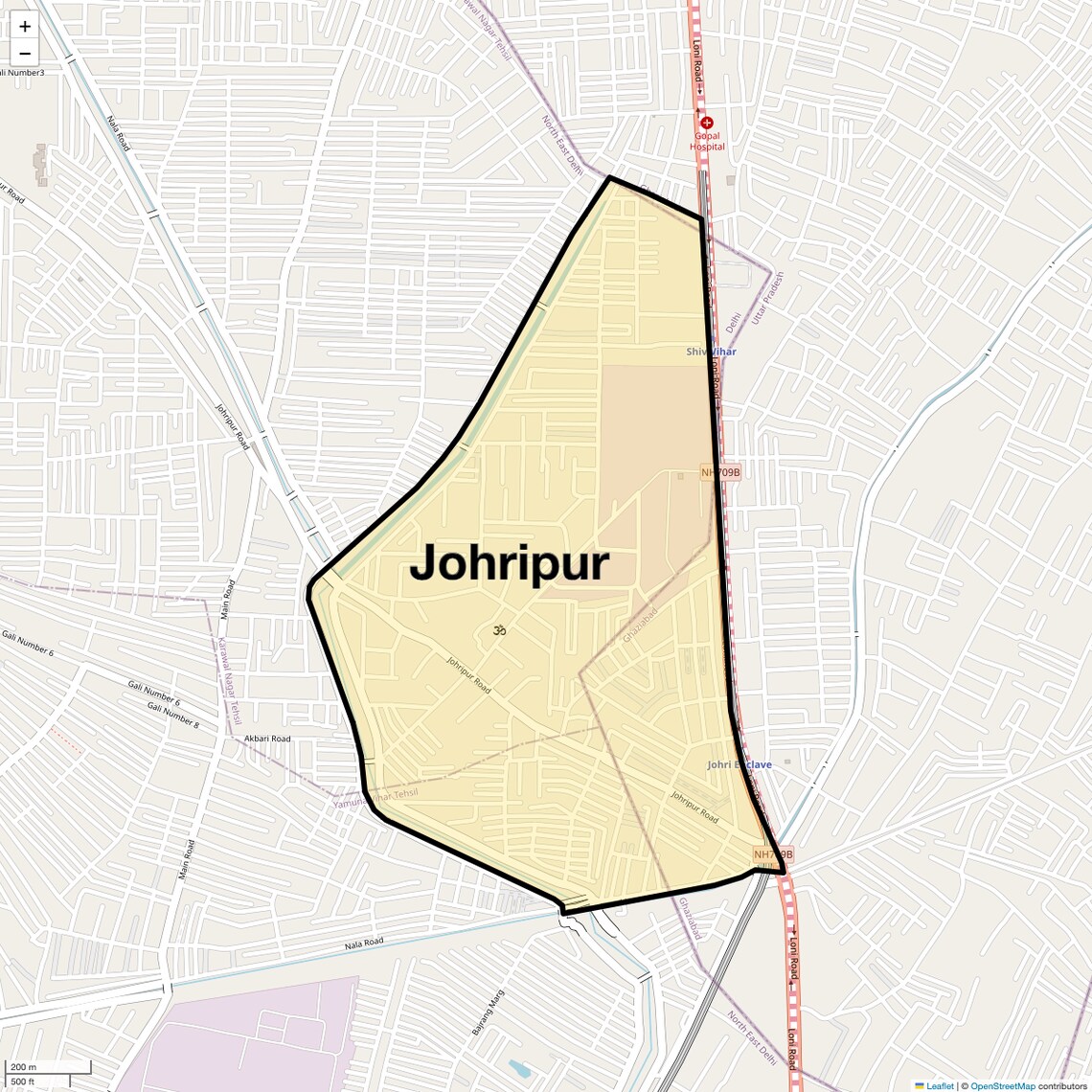 Location Map of Johripur, Delhi
