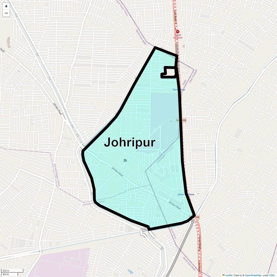 Location Map of Johripur, Delhi