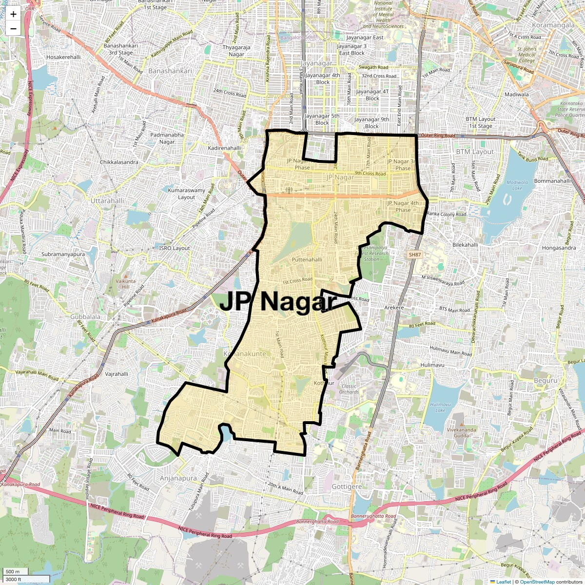 Location Map of JP Nagar, Bangalore
