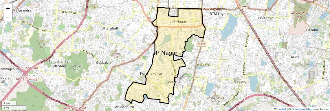 Location Map of JP Nagar, Bangalore