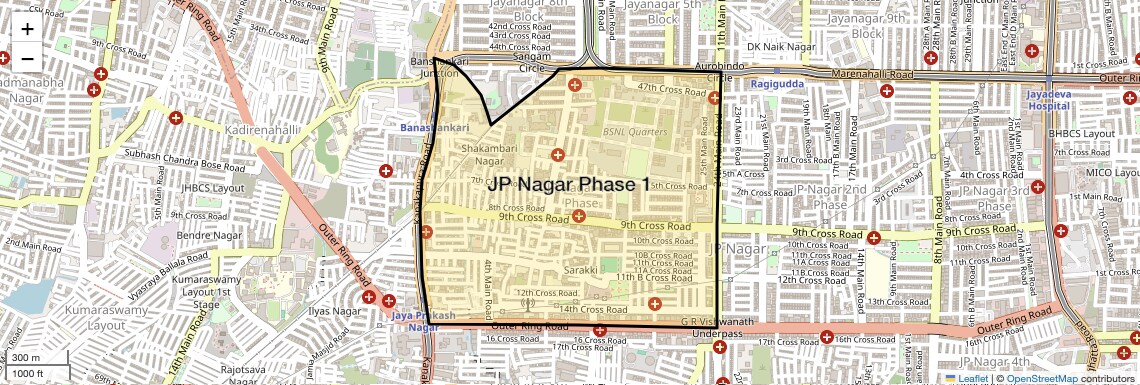 Location Map of JP Nagar Phase 1, Bangalore