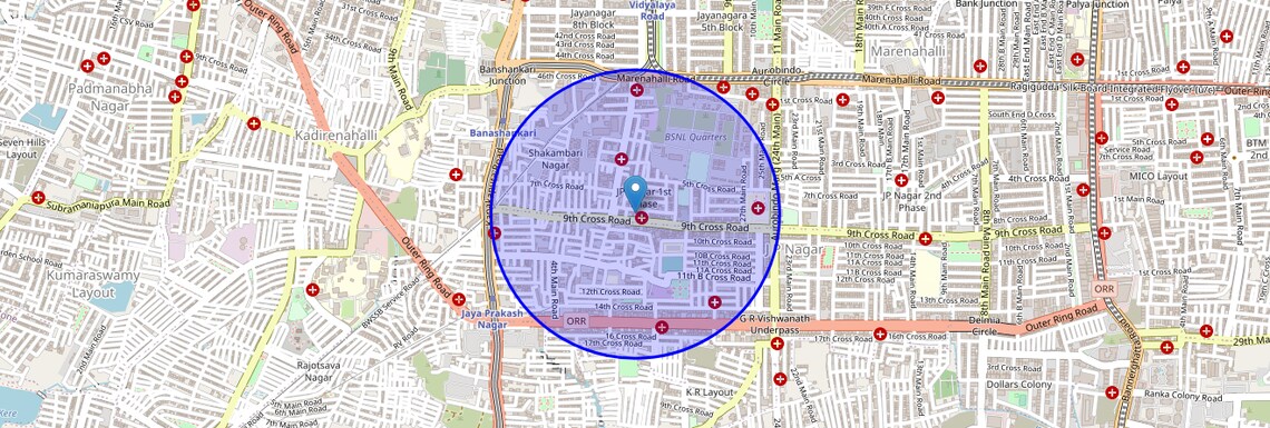 Location Map of JP Nagar Phase 1, Bangalore