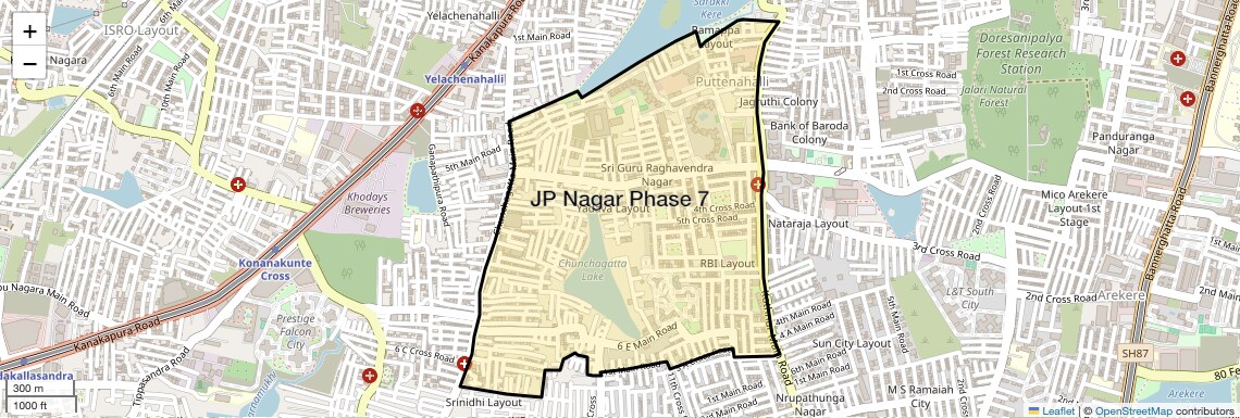 Location Map of JP Nagar Phase 7, Bangalore