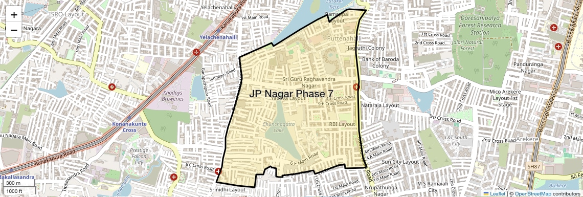 Location Map of JP Nagar Phase 7, Bangalore