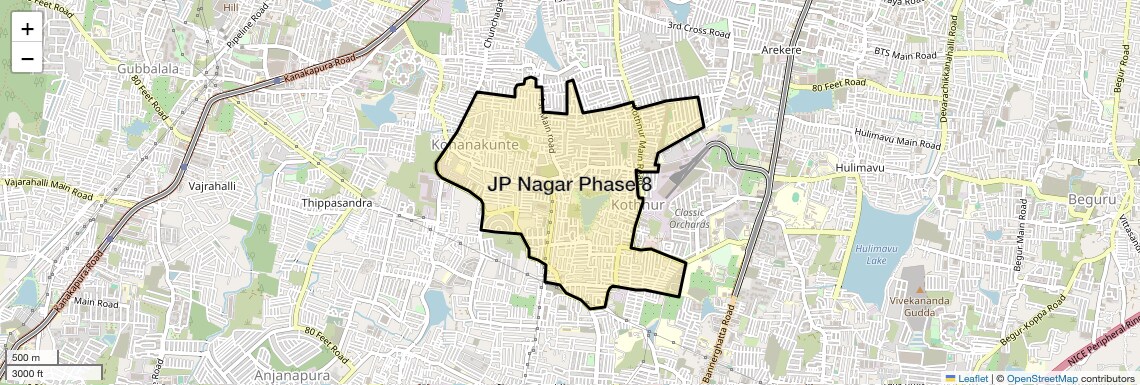 Location Map of JP Nagar Phase 8, Bangalore