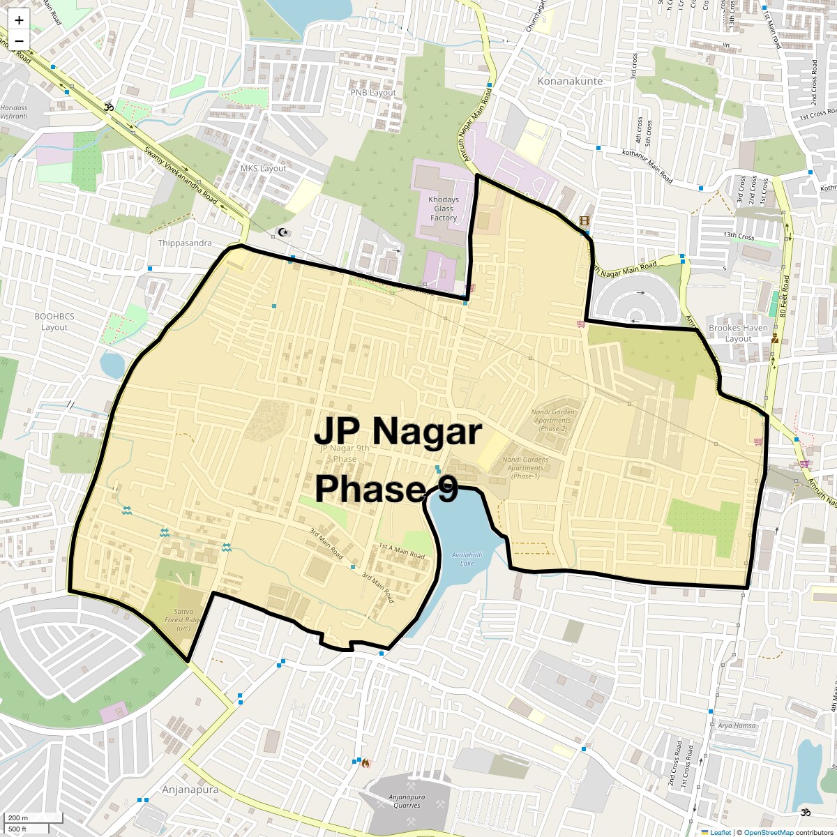 Location Map of JP Nagar Phase 9, Bangalore