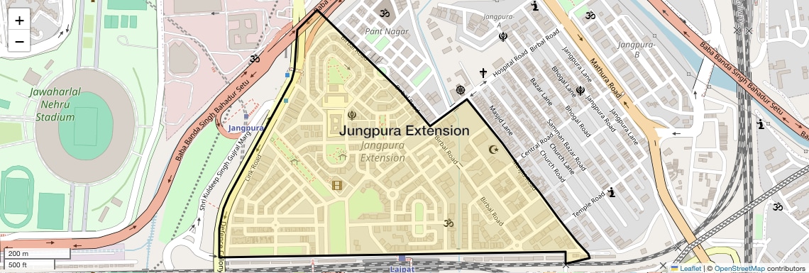 Location Map of Jungpura Extension, Delhi
