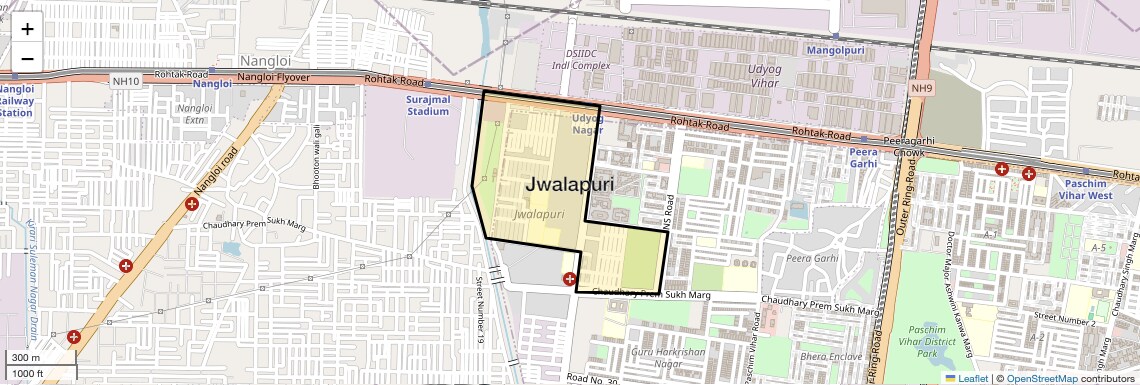Location Map of Jwalapuri, Delhi