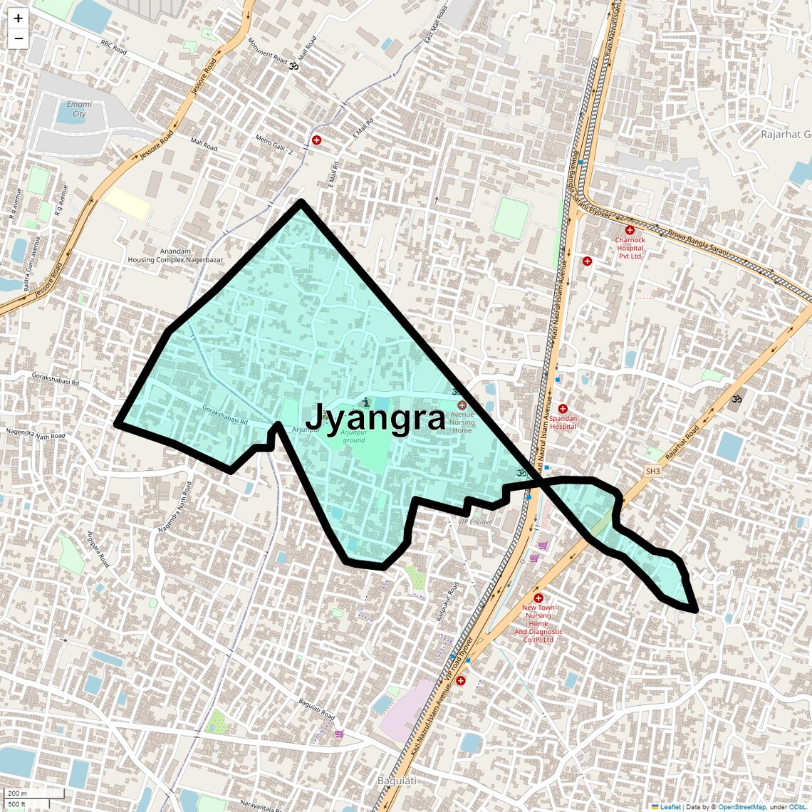 Location Map of Jyangra, Kolkata