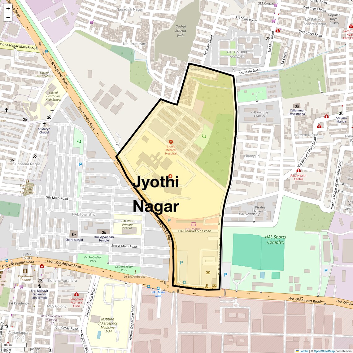 Location Map of Jyothi Nagar, Bangalore