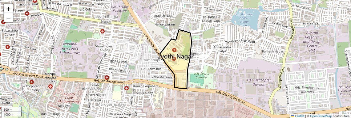 Location Map of Jyothi Nagar, Bangalore