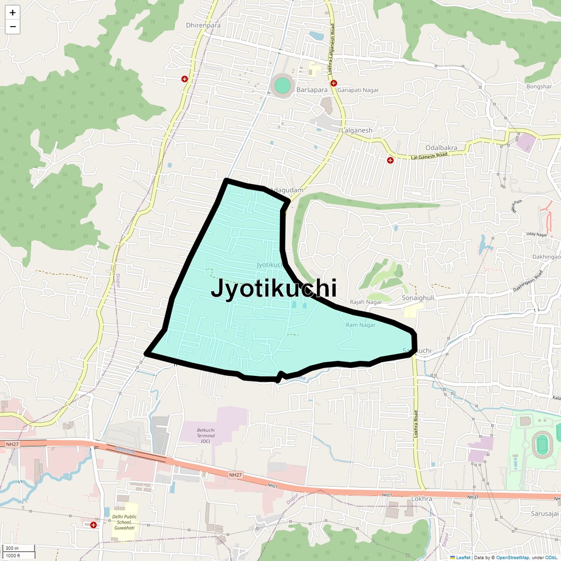 Location Map of Jyotikuchi, Guwahati