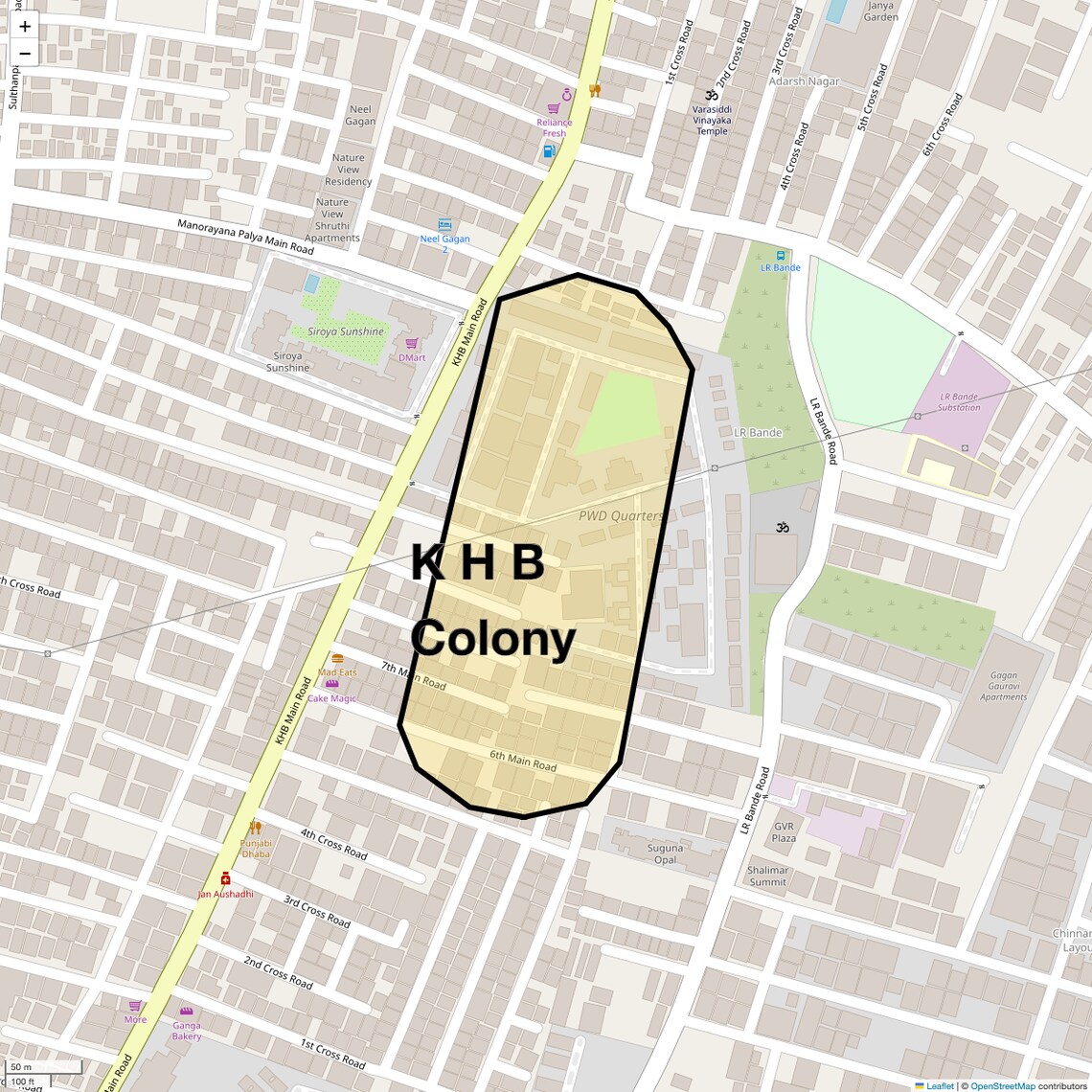 Location Map of K H B Colony, Bangalore