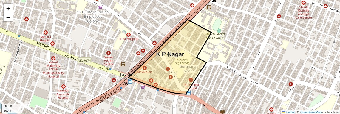 Location Map of K P Nagar, Vijayawada