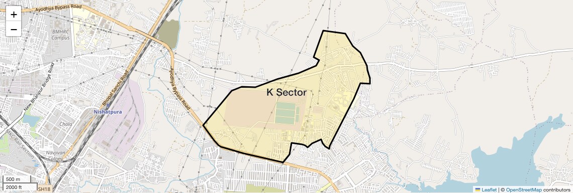 Location Map of K Sector, Bhopal