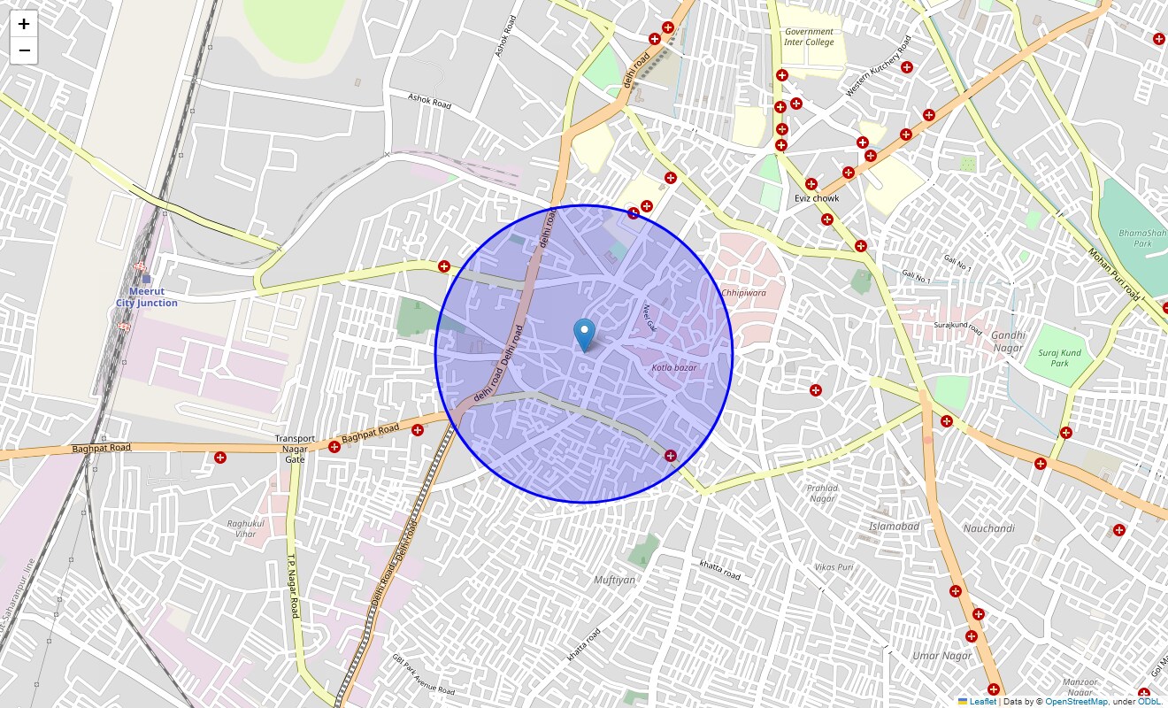 Location Map of Kabari Bazaar, Meerut