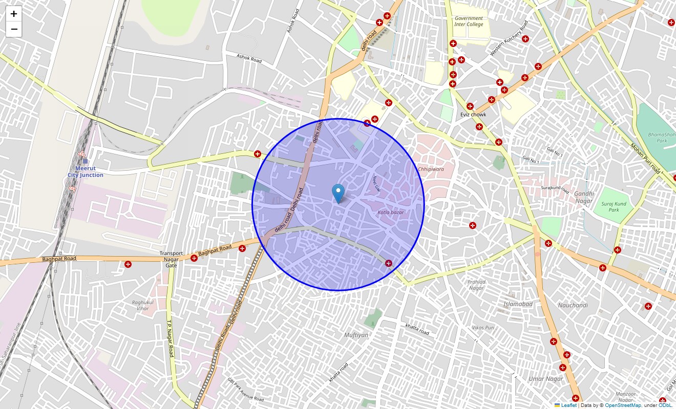 Location Map of Kabari Bazar, Meerut